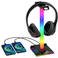 Game Headphone Stand RGB Light with Dual USB Ports 3.5mm Audio Touch Headphone Stand Light