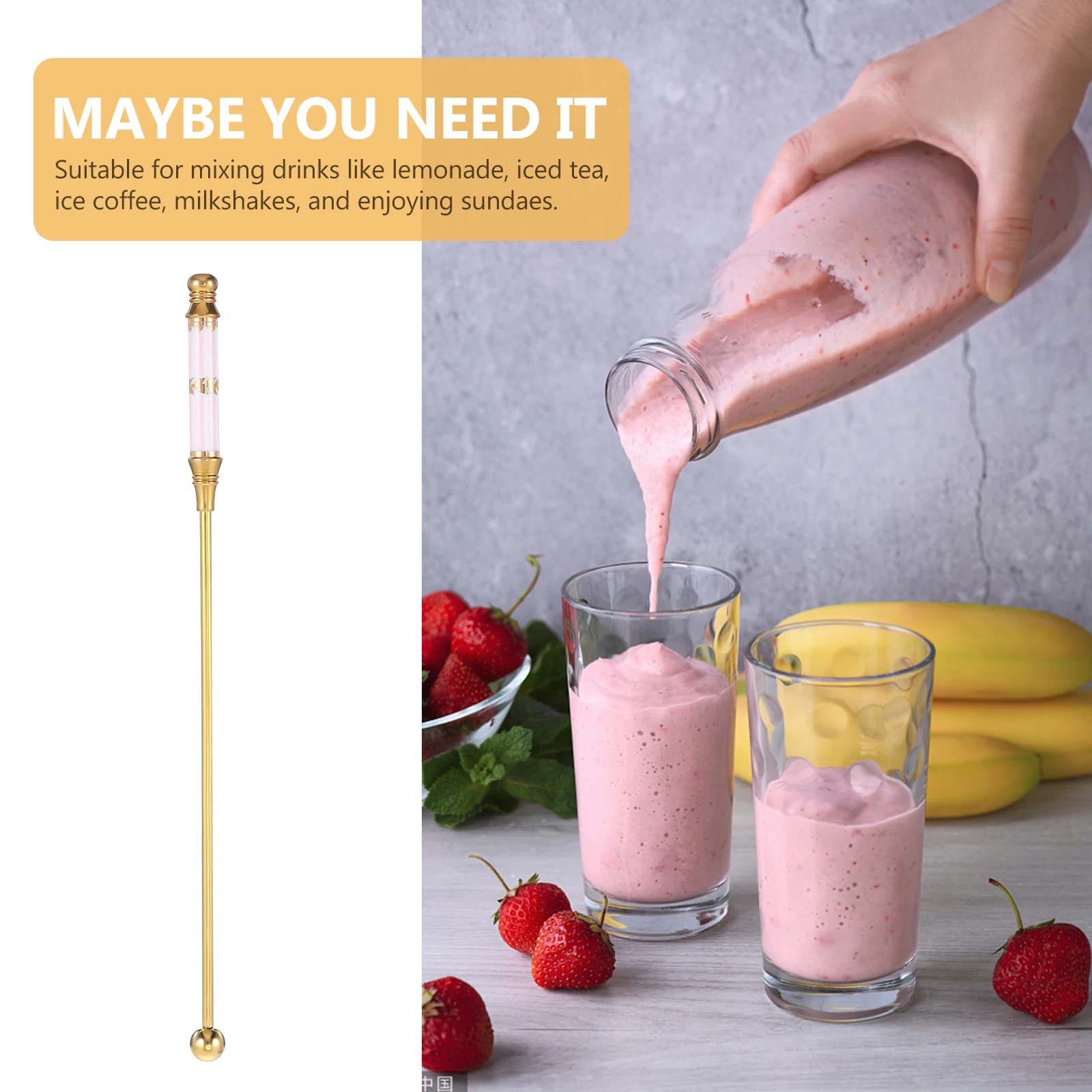 

1pc Stirring Rod Steel Eco-friendly Ceramic Handle Stirring Stick Stick Reusable Drink Mixing Tool Heat-resistant Bar