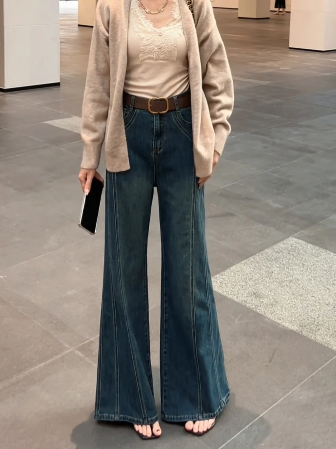 

Ретро джинсы с высокой талией, свободные, с широкими штанинами, женские, осенне-зимние, новые, расклешенные брюки для фигуры типа «груша»