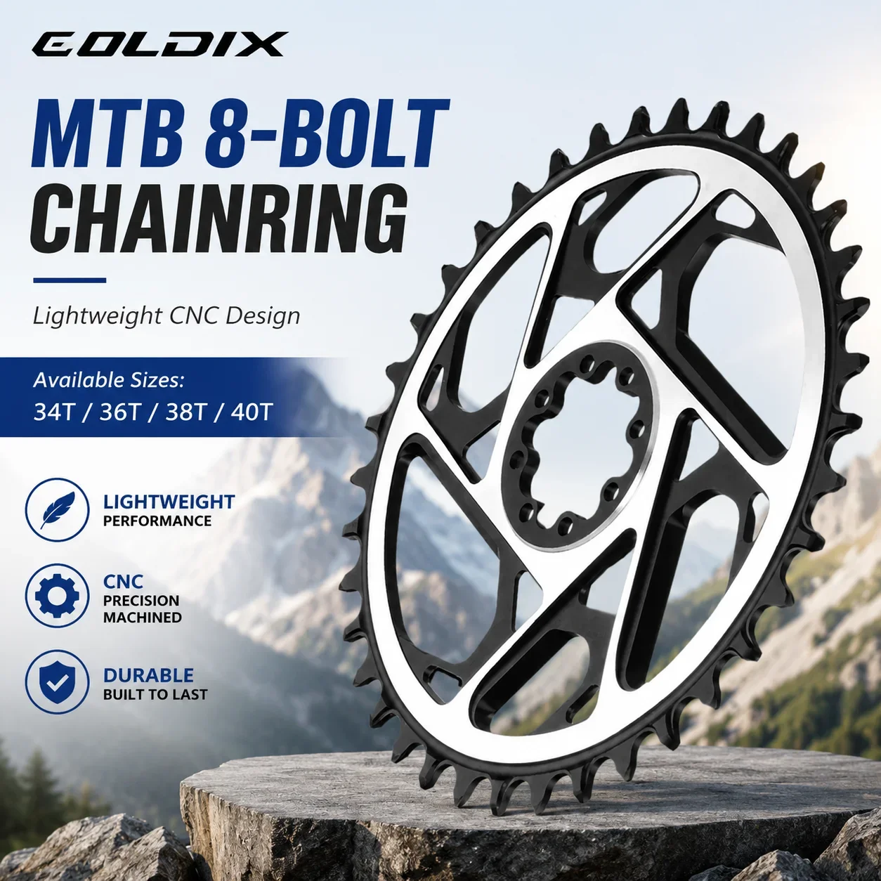GOLDIX 3mm Offset 8-Loch MTB Kettenblatt CNC Hohl Narrow Wide Kettenrad 36T 38T für SRAM 8-Loch Kurbel 7075 Aluminium – Detail 1