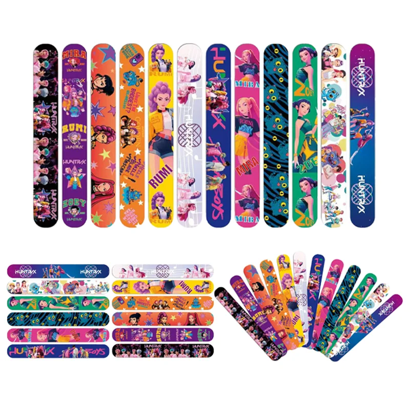 

12pcs Demon Hunters Toy Hunter Wristbands A Aariety Of Anime Doll Characters Children pat circle Birthday Gifts Kids Snap Bracel