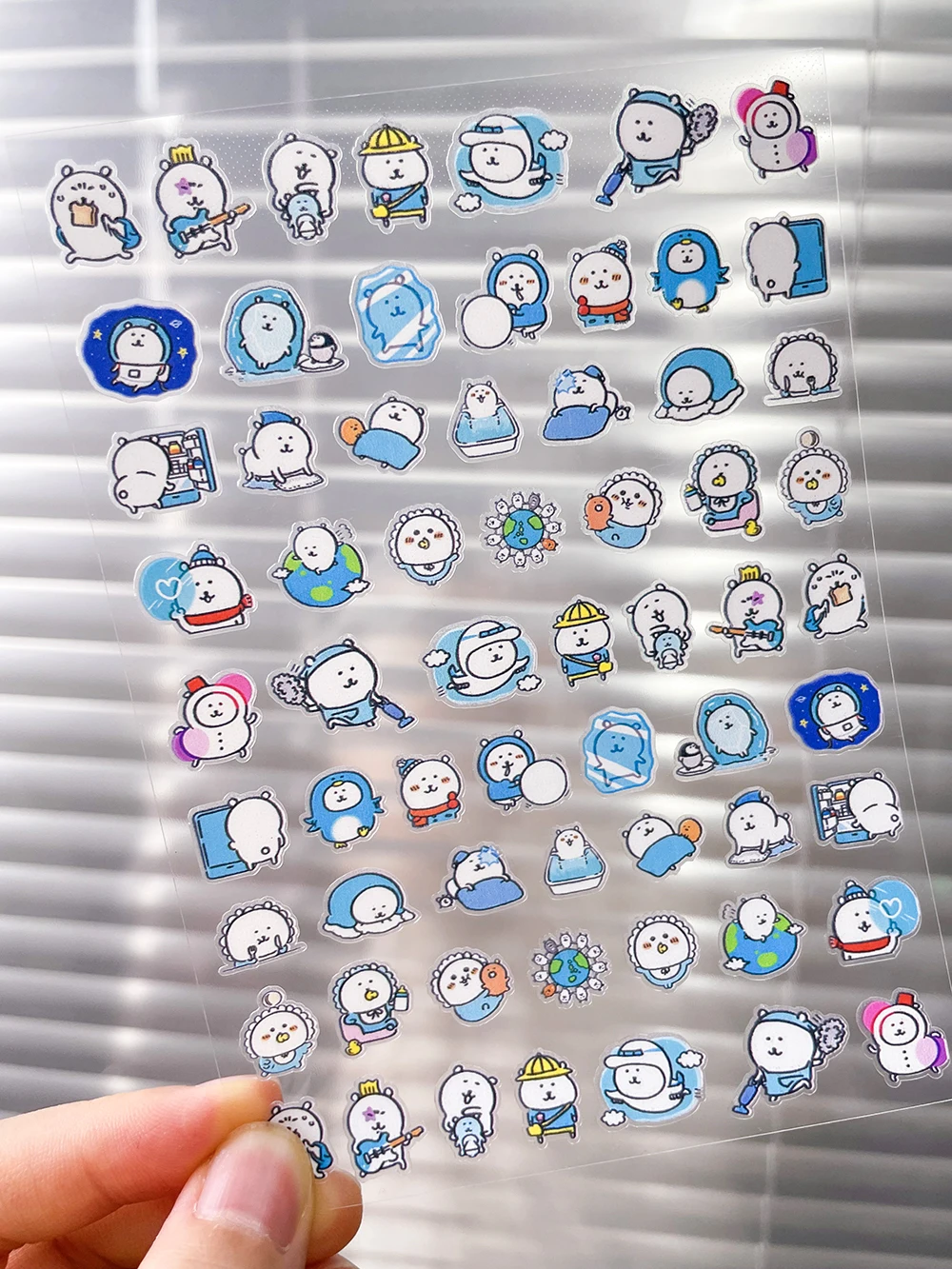

Kawaii White Bear DIY PVC Waterproof Self-Adhesive Sliding Sticker Spoof Expression Cartoon Little Bear Nail Sticker Wholesale