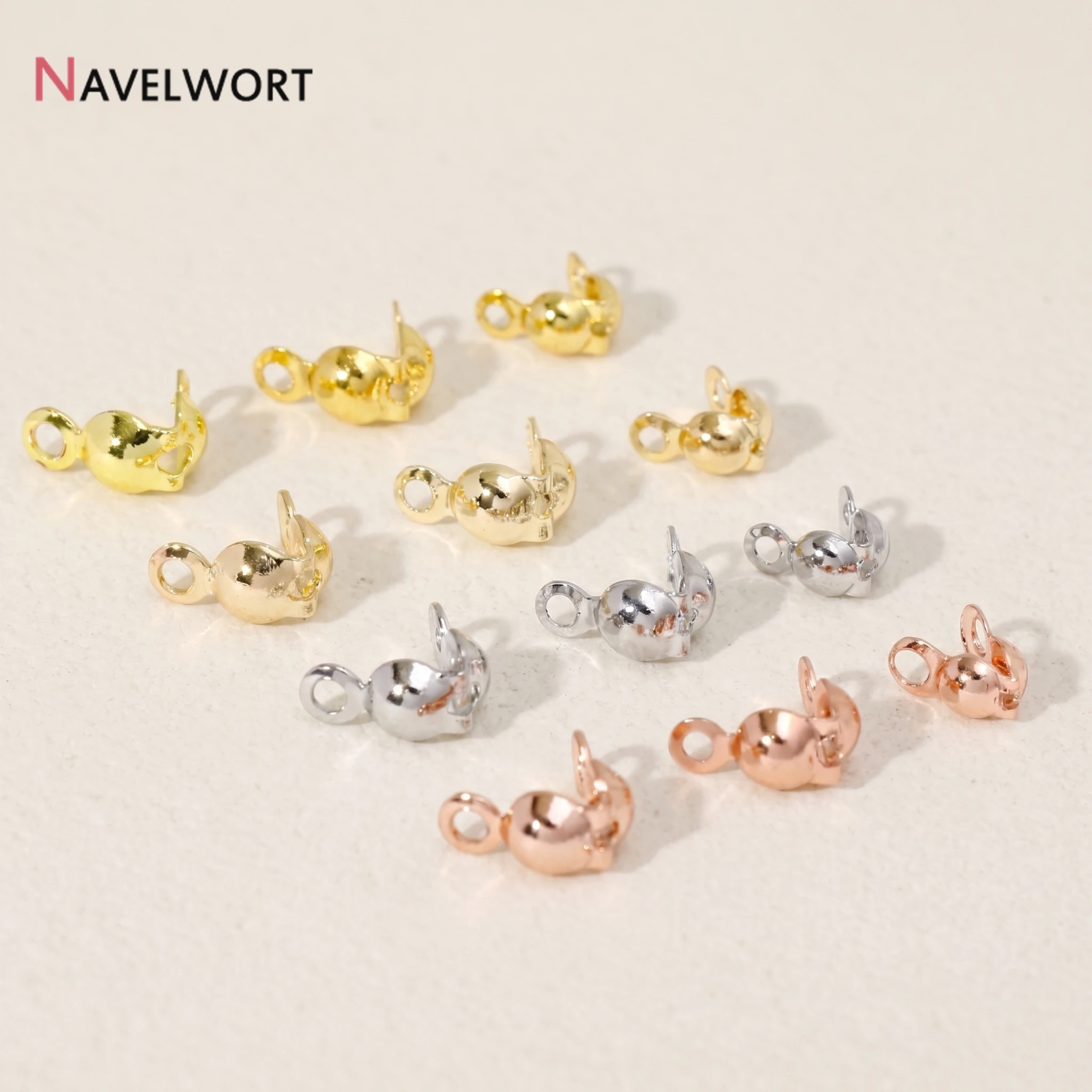 30Pcs 14K/18K Gold Plated Brass Double-Cup Bead Tip,Crimp Clasp End Caps For DIY Jewelry Making Findings Wholesale