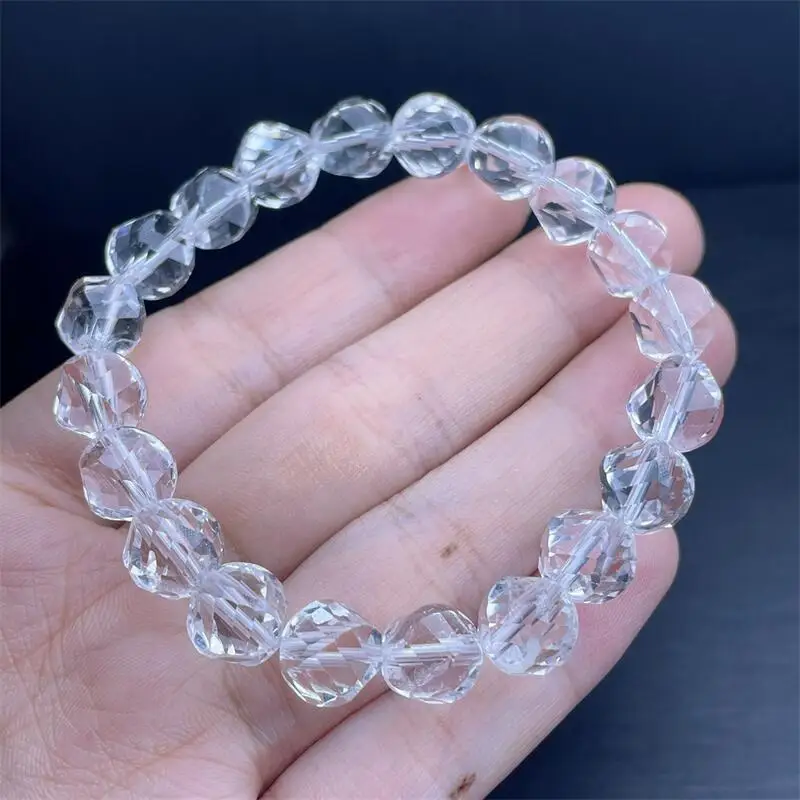 9MM Natural Clear Quartz Facet Bracelet Healing Energy Stone Boho Reiki Gem Stone Beads Simple Yoga Jewelry 1PCS