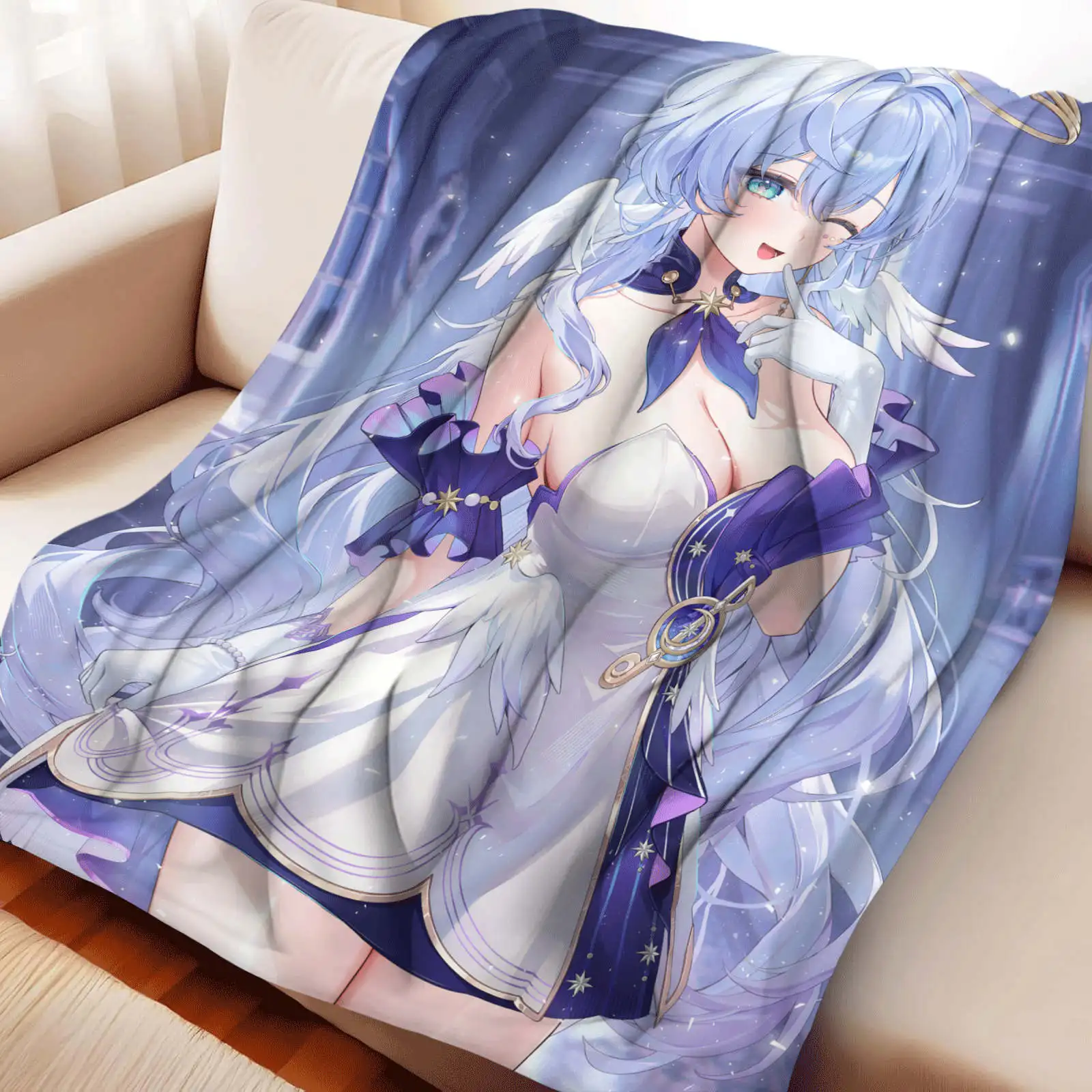 

Cartoon Honkai Star Rail Robin Flannel Blanket Cover Warmth Soft Anime Blanket Multifunctional Decor Home Universal Blankets