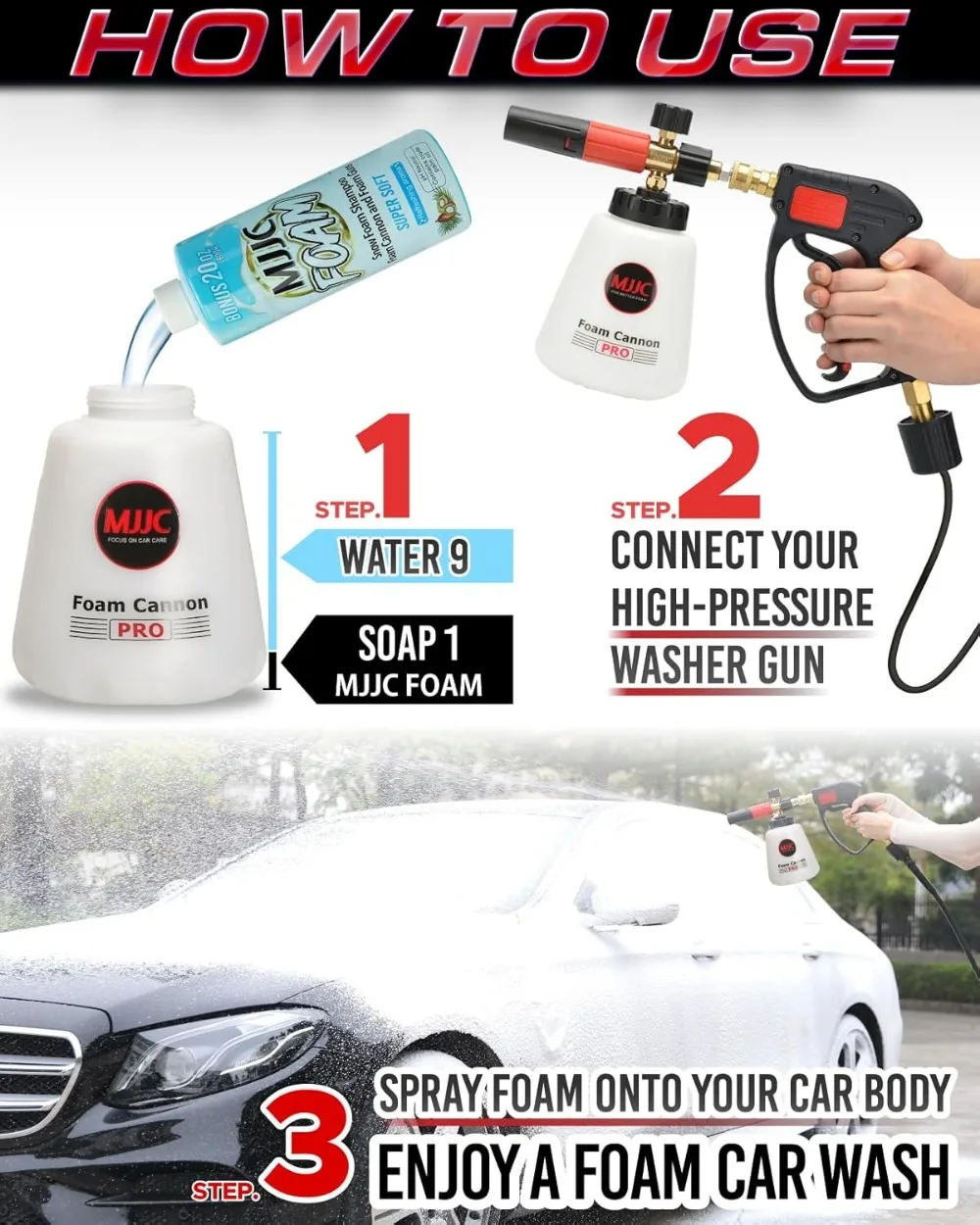 Foam Cannon Pro V2.0 with Thicker Snow Foam Technology, 1/4 Inch Quick Connector for Pressure Washer, 40 oz Bottle