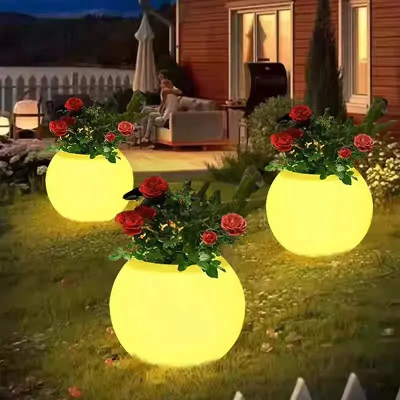 Outdoor Solar Glowing Flower Pot Lights IP65 Waterproof Ambient Decor for Villa Garden Lawn Courtyard Balcony Plant Stand