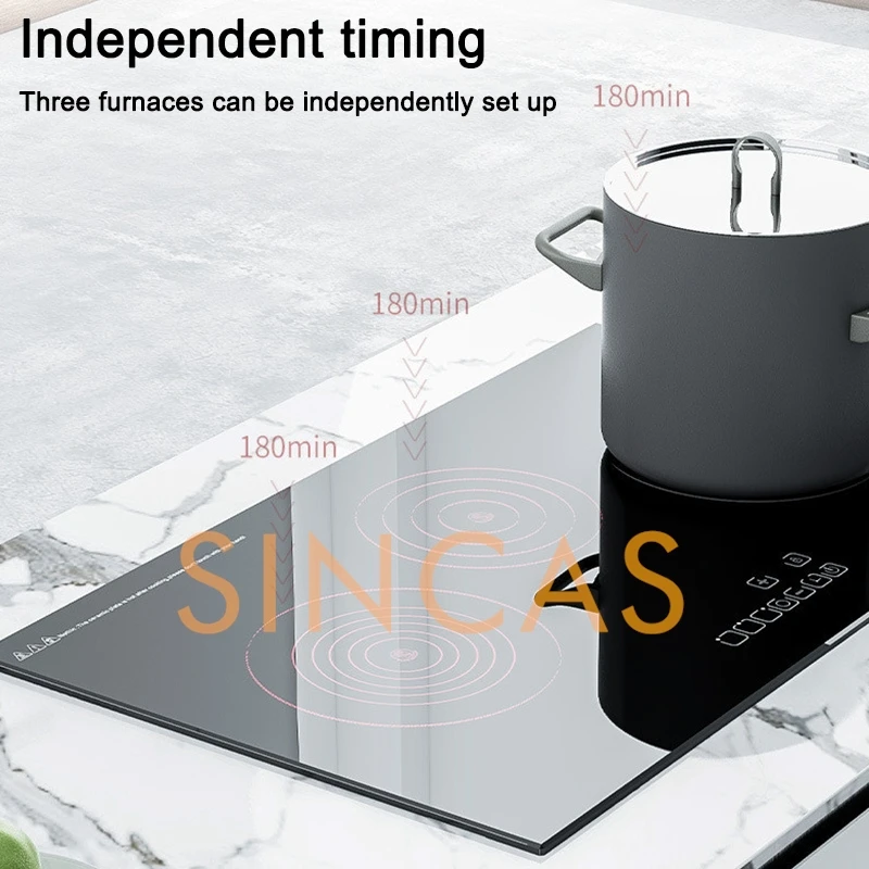 Fornello a induzione a tre teste Stufa elettrica in ceramica a tre fuoco incorporata Fornello a induzione commerciale per uso domestico Stufa multifuoco