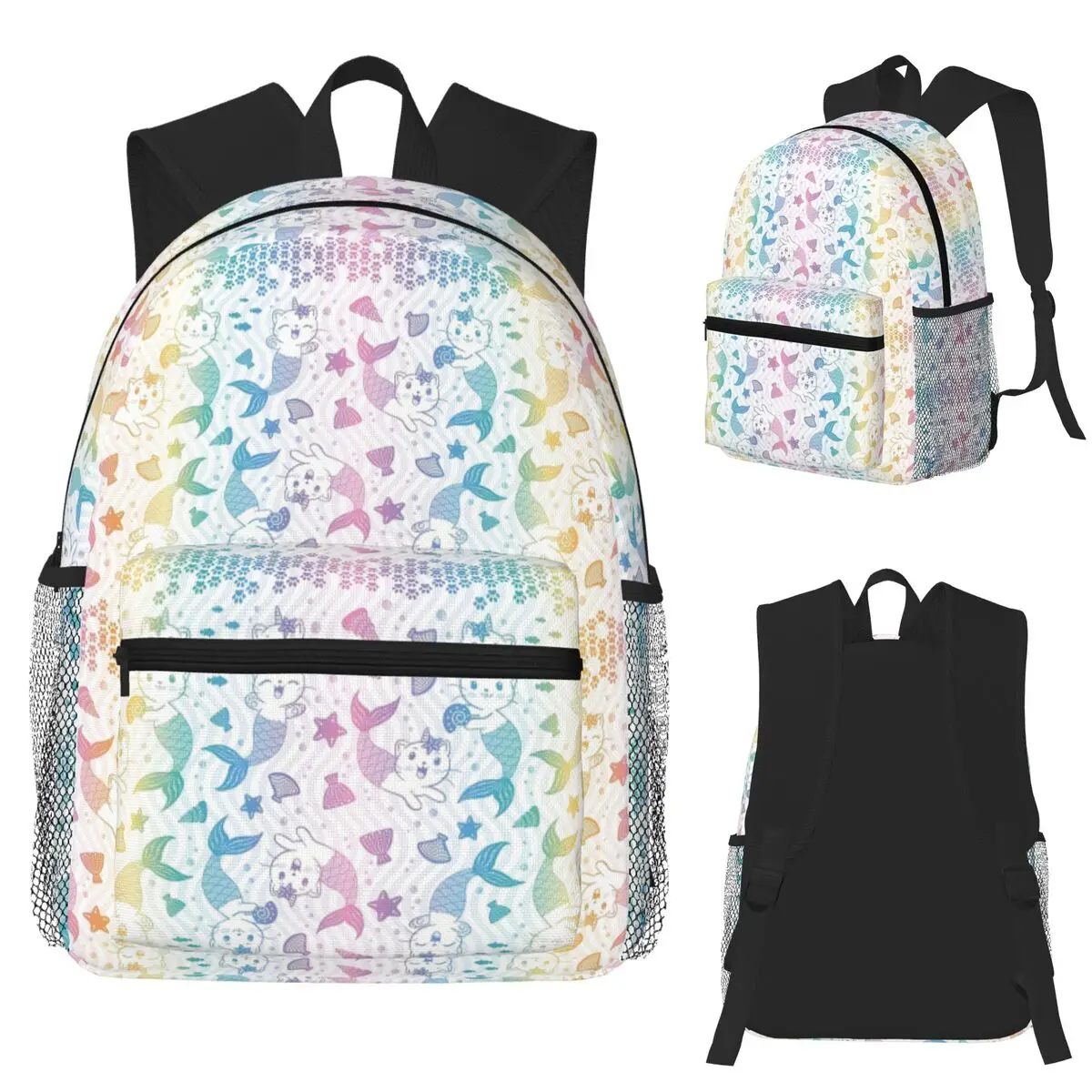 

Cat Mermaids Happily Playing In The Sea! Pastel Rainbow Student Backpack School Bag Hiking Travel Daypack Bookbag Shoulder Bags