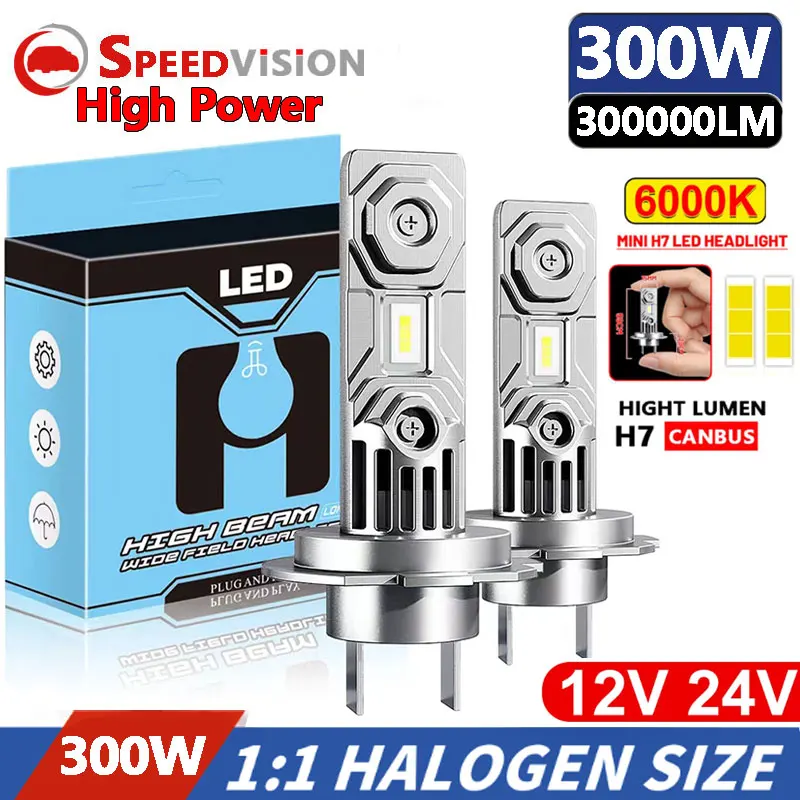 

H7 LED 300W Headlight Turbo 300000LM 3570 CSP Chips High Bright Car Lights H7 LED Adapter Mini Head Lamp High Low Beam 12V Bulbs