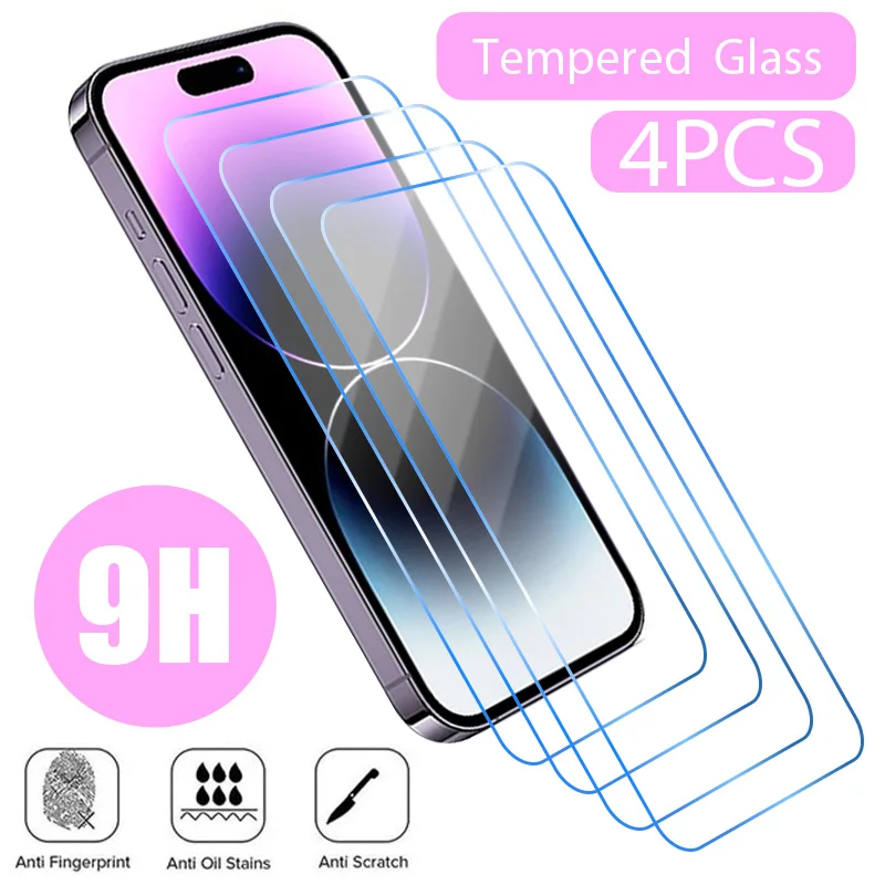 4PCS Protective Glass For iPhone 15 16 14 13 12 11 Pro Max SE 2020 SE 2022 X XR XS Max 13 12 Mini 14 15 8 Plus Screen Protector