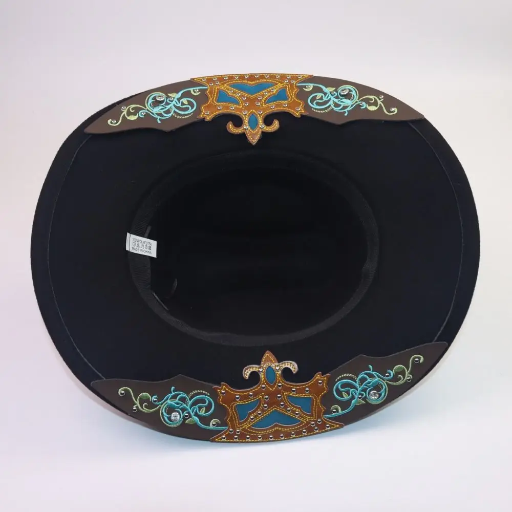 Dress Up Western Cowboy Hat Wide Brim Bohemian Ethnic Style Fedora Hat Turquoise Decor Panama Costume Cosplay Cap