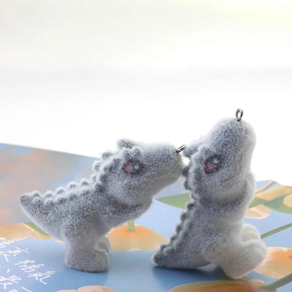 10pcs 3D Flocking Resin Dinosaur Charms Domineering Animal Pendant Accessorie for Keychain Bracelet DIY Making Jewelry Adornment