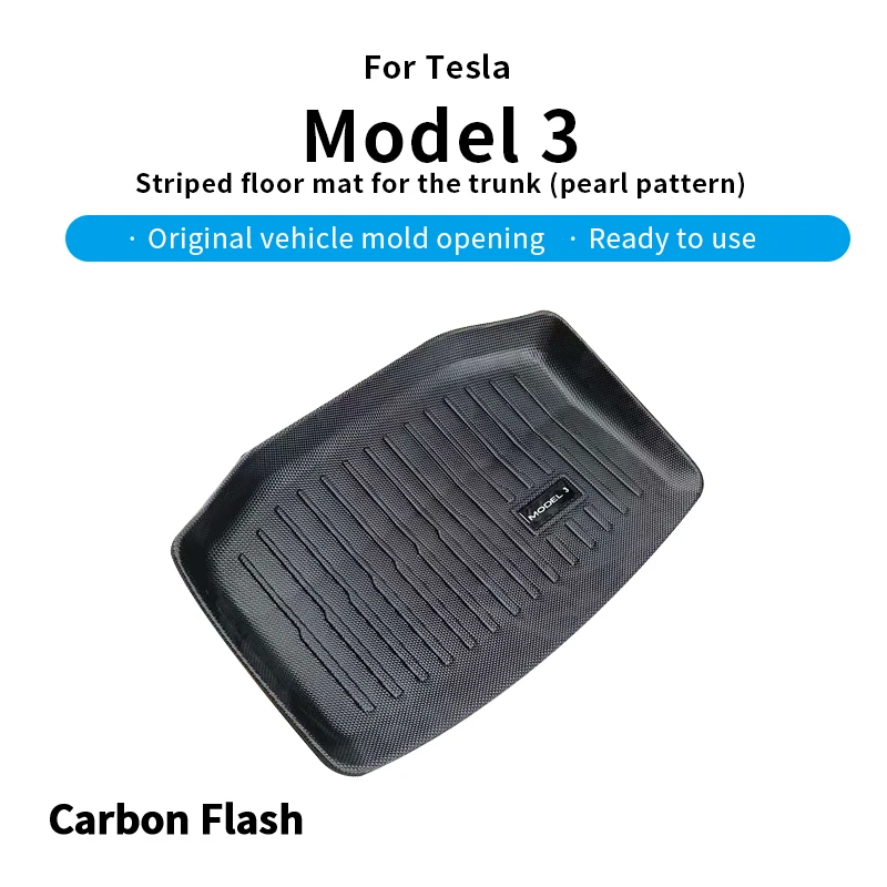 Striped Lower Trunk Mat for Tesla 2021-2023 Model 3 – TPE Material with Grain Texture
