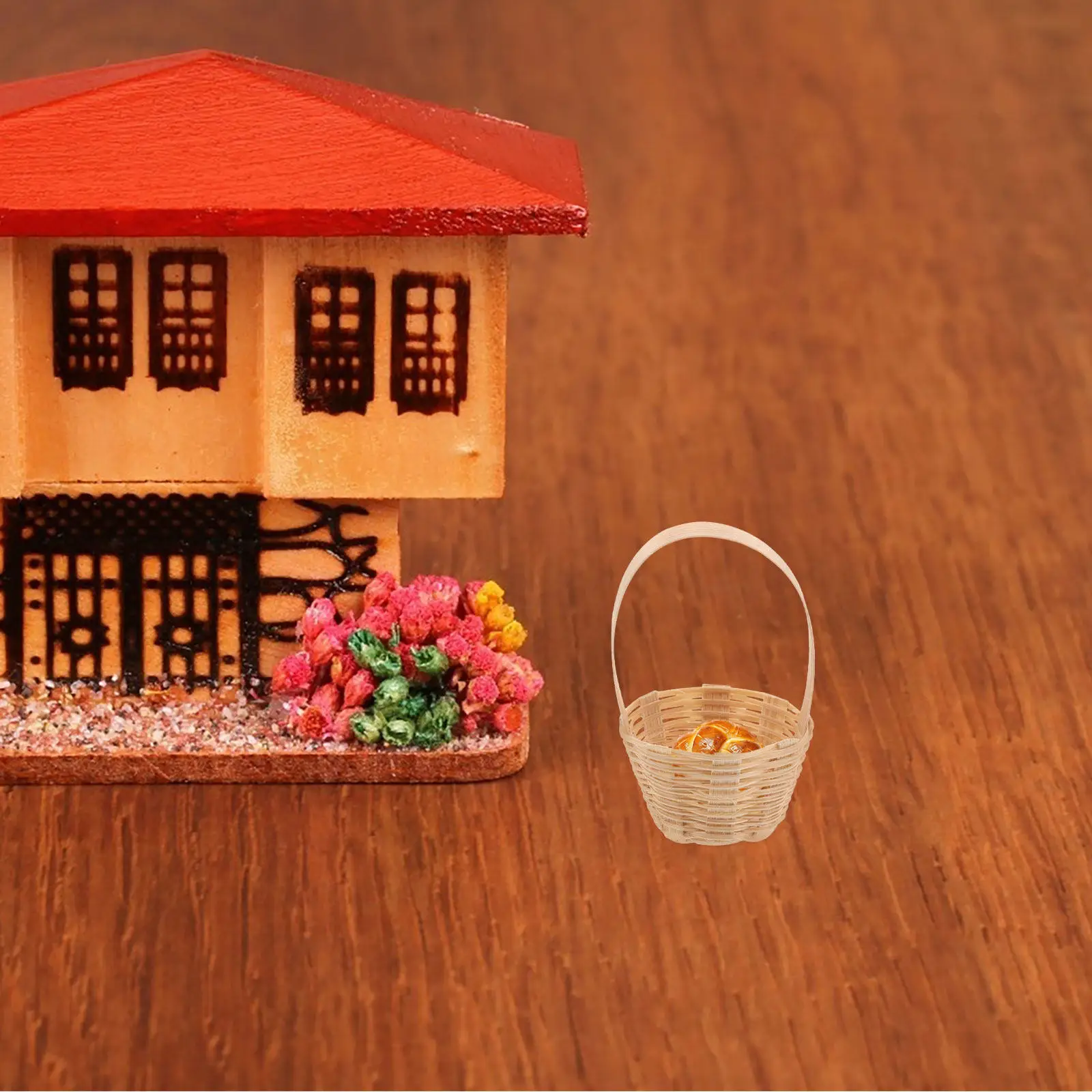 Mini Bamboo Basket Miniature Dollhouse Accessories for Kitchen Decor Picnic Scenery Props Mini Storage Basket Miniature Tea Set