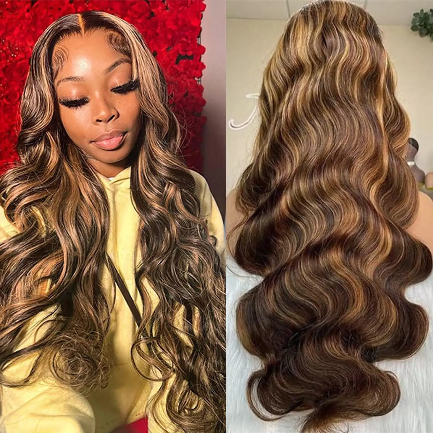 

Body Wave 13x6 Lace Frontal Wig Human Hair Highlight 40 30 Inch Ombre Brown Colored Wig Brazilian Hair Wigs P4/27 Honey Blonde