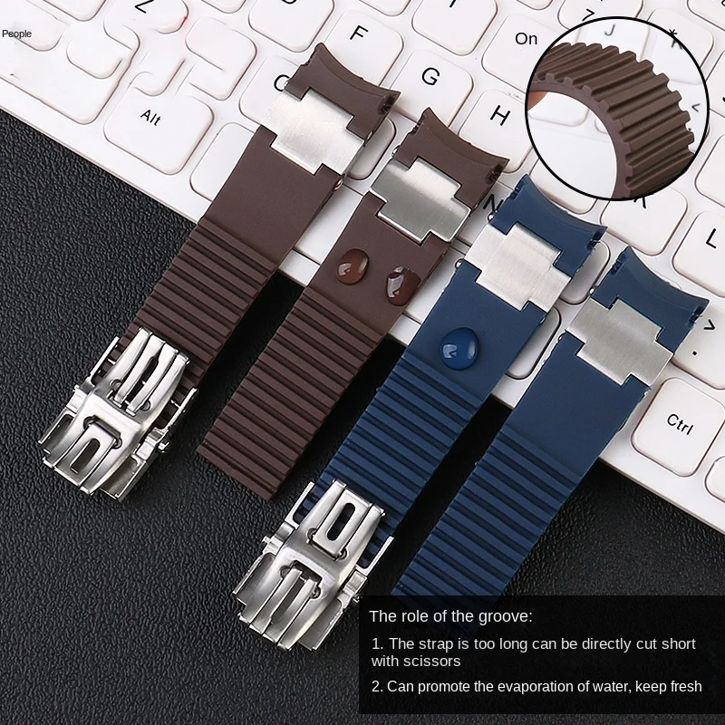 MARINE 아테네 실리콘 고무 스트랩, 율리세 나딘 263 353 8003 다이버 팔찌, 곡선 엔드 밴드 스틸 조인트, 다크 브라운 블랙, 22mm