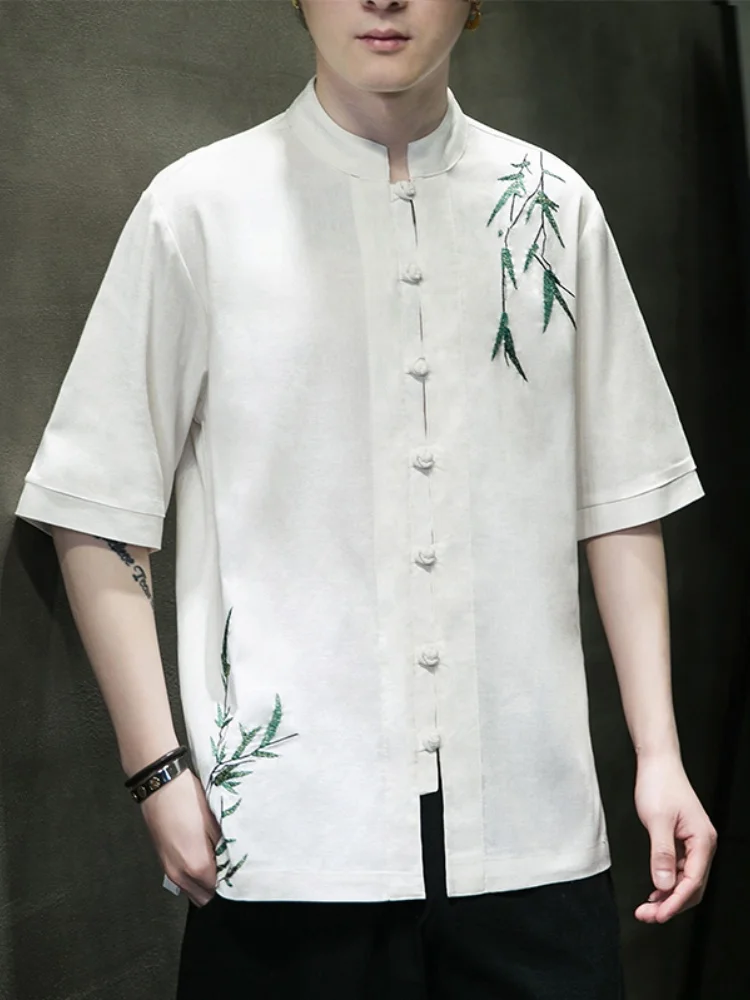 

Linen ort Sve irt Men's Summer New Chinese Sle Reformed Hanfu Tang Costume Thin Embroidered Cotton Linen f Sve...