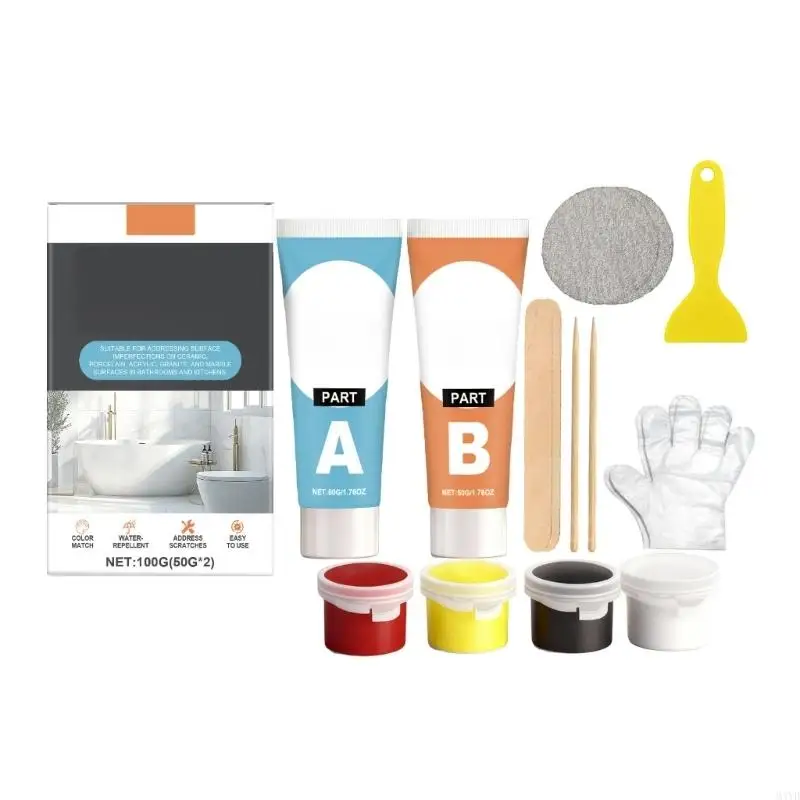 Tub and Tile Repair Set Two Part Porcelain Crack and Scratch Filler for Acrylic Marble Bathroom and Kitchen Home Fixture M4YD
