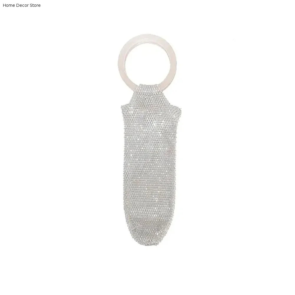 Handheld Rhinestone Mesh Shiny Wine Bag Light Luxury Shiny Champagne Pouch with Handle Hand-woven Bag Wine Bottle Pouch Wedding