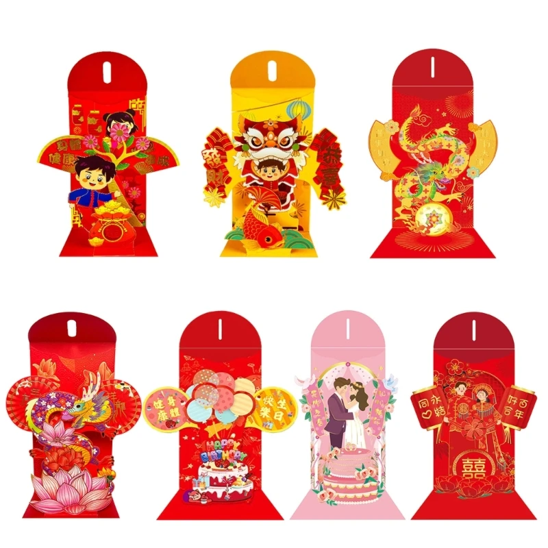 3D Packet Money Bag Envelop Traditional Chinese New Year Spring Festival Money Bag for 2024 Year of Dragon Decor Gift Dropship