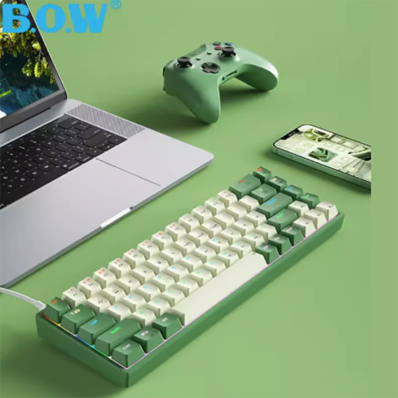 

BOW 60% Wired Gaming Keyboard, Small RGB Backlit Membrane Gaming Keyboard, Compact Mini Waterproof Keyboard for PC Computer