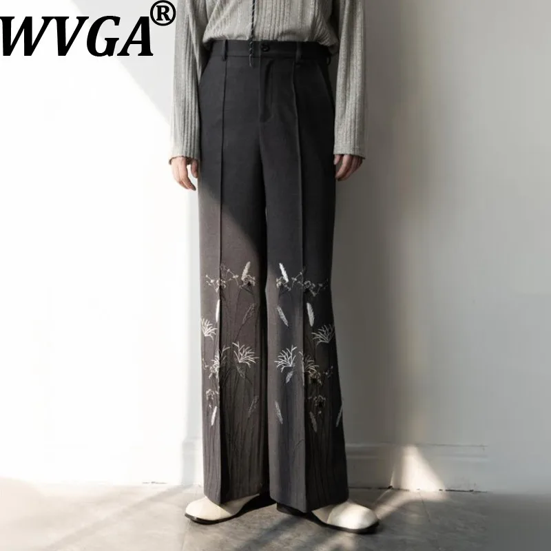 

WVGA 2026 Spring Autumn New Men's Tide Embroidery Trendy Design Slightly Flared Niche Chic Casual Straight Suit Pants Ins W20391