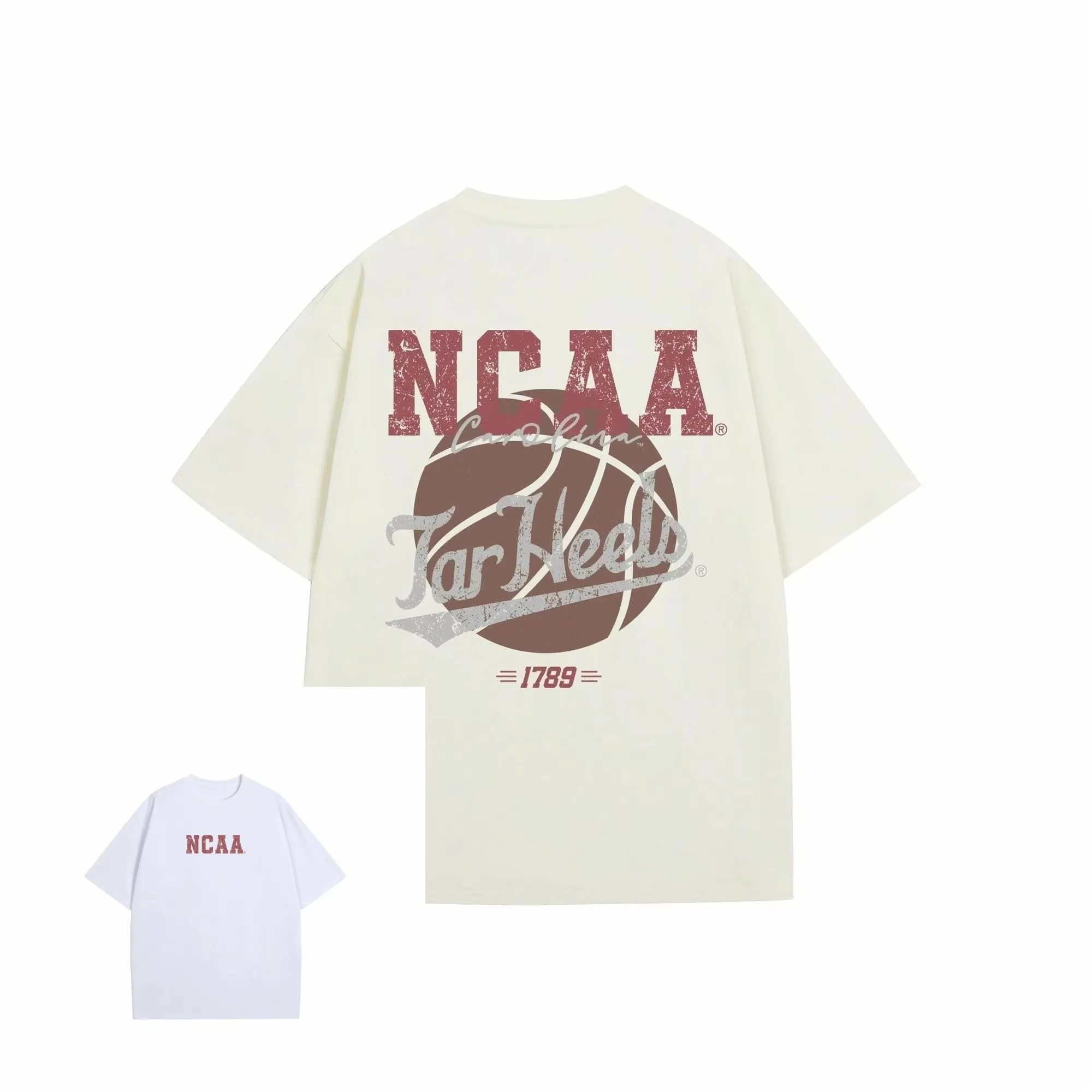 تي شيرت NCAA University of North Carolina مخصص لكرة السلة من الخلف مطبوع من القطن الخالص بأكمام قصيرة