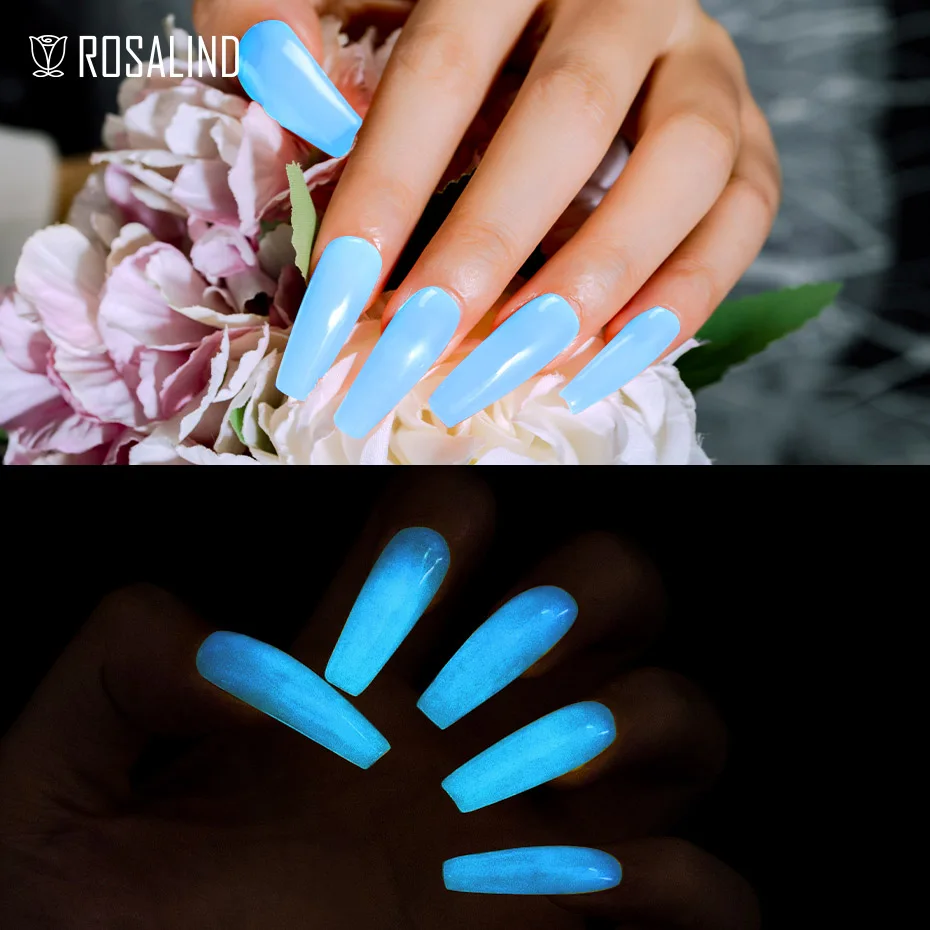 ROSALIND-esmalte de uñas de Gel UV fluorescente, barniz híbrido semipermanente, capa superior para decoración de uñas, botella de plástico/vidrio de 15ml