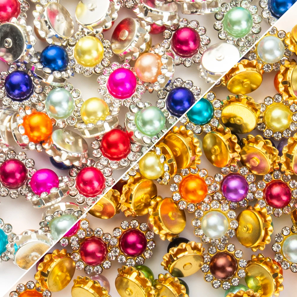 100/300 Stück Strasssteine zum Aufnähen, Perlenmischung, Farbe, Nähstein, Silber/Goldbasis, 10/12 mm, Sonnenblumen-Flatback für Bastelkleidung