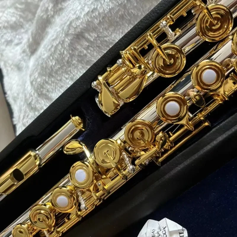 Professional 17 Holes Open Closed c Flute Silver Plated Body Gold Plated Keys in Musical Instrument