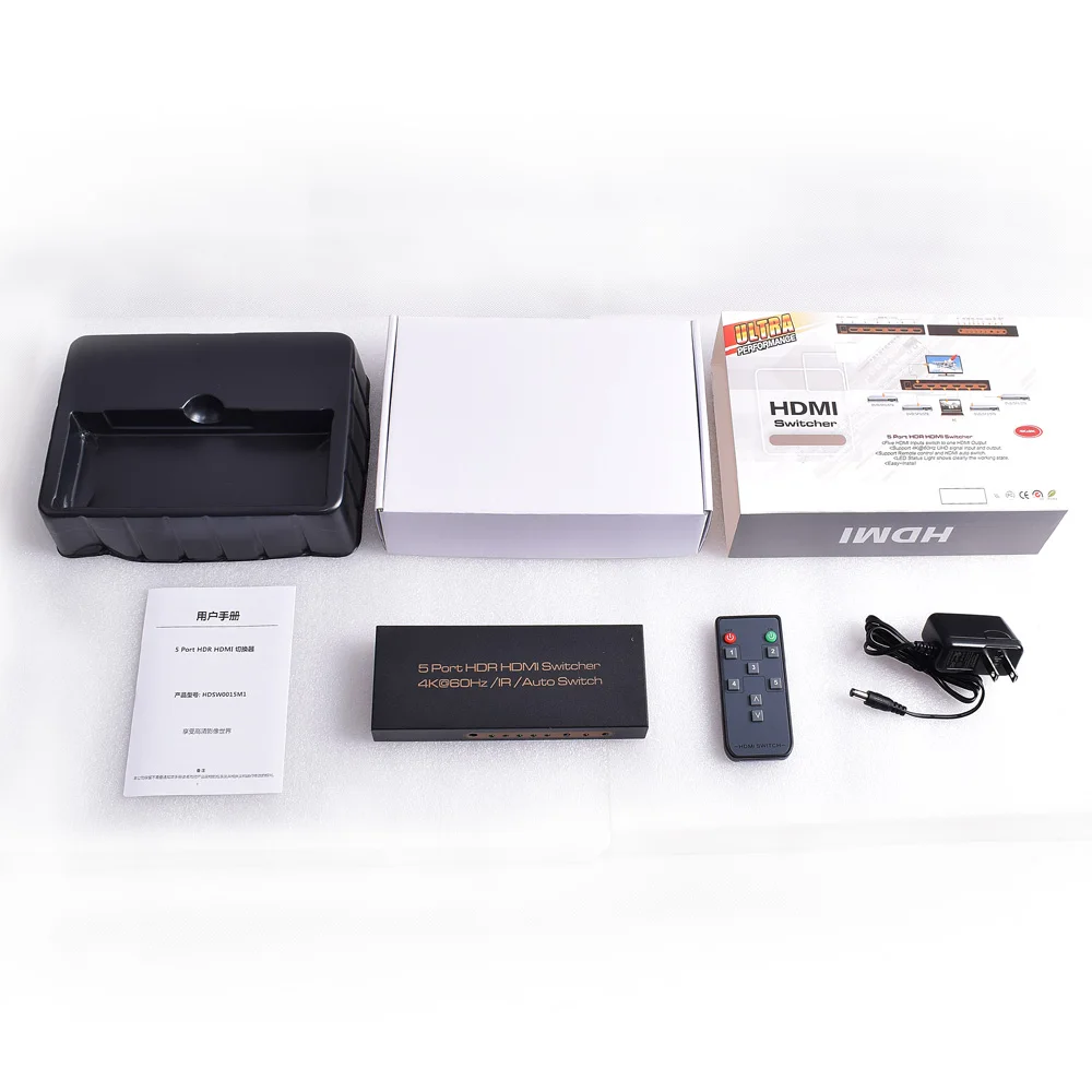 IR Remote Control HDR UHD HDMI Selector Hub 4k 60hz 3 in 1 3x1 5x1 5 port HDMI Switch 4K HDMI Splitter 5 In 1