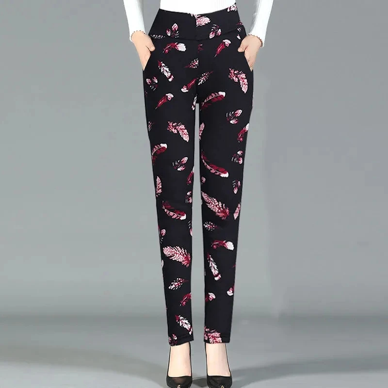 New Winter Women's Cotton Pants Middle-Aged Mother Wear Thick High Waist Oversized Tight Bottomed Warm Pants Female Casual Pants