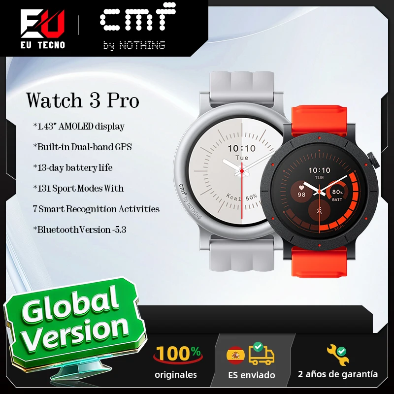 Version Globale CMF Watch 3 Pro 1.43" AMOLED GPS double bande Appel Bluetooth IP68 GPS double bande intégré Autonomie de 13 jours