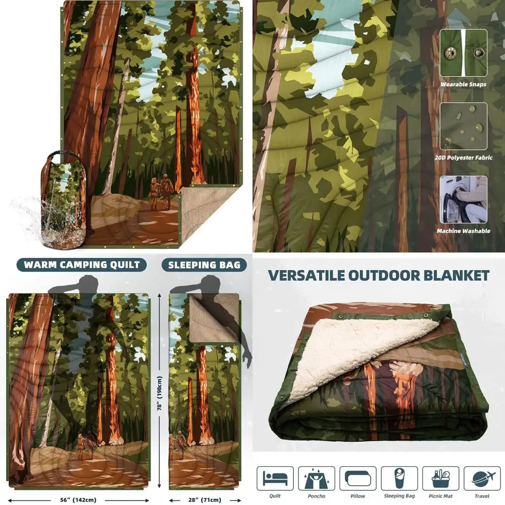 

Ultralight Sherpa-Lined Camping Blanket, 78x56, Thick & Warm for Cold Weather Adventures