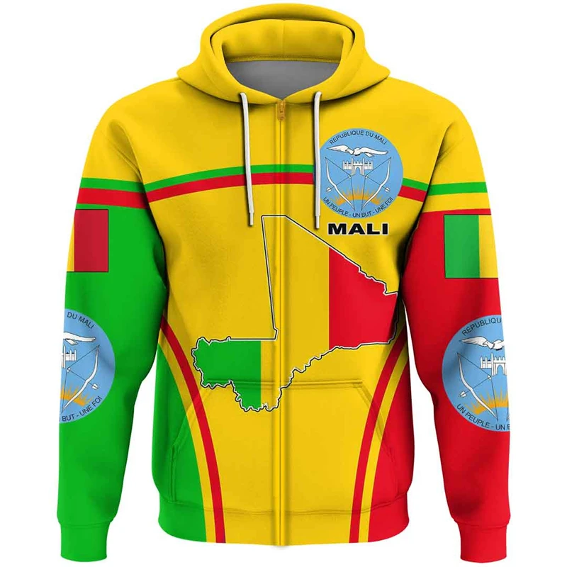 

Mali Flag Map 3D Print Zip Up Hoodie For Men Clothes Casual Boy Hoody National Emblem Graphic Sweatshirts Africa Male Kids Tops