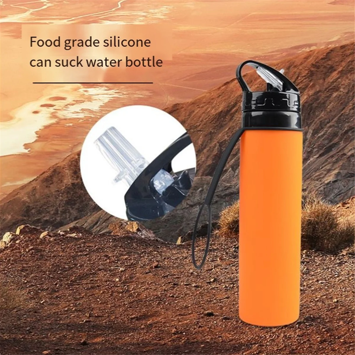 Gray Folding Silicone 600ml Water Bottle Cycling Water Cup Portable Shatterproof Silicone Water Bottle