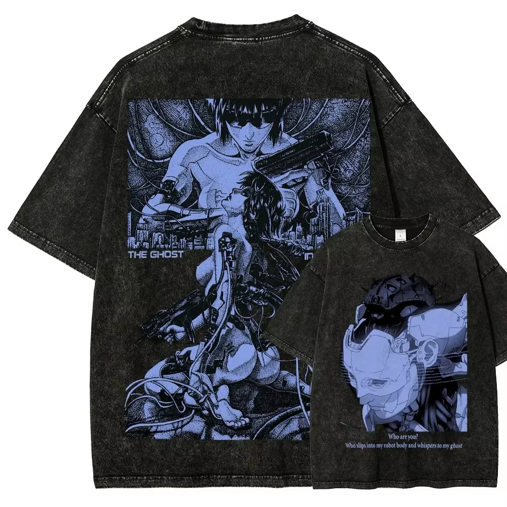 Ghost in The Shell Motoko Kusanagi T Shirt Men Women Cotton Graphic Printed Short Sleeve Round Neck Washed Punk Streetwear Tee