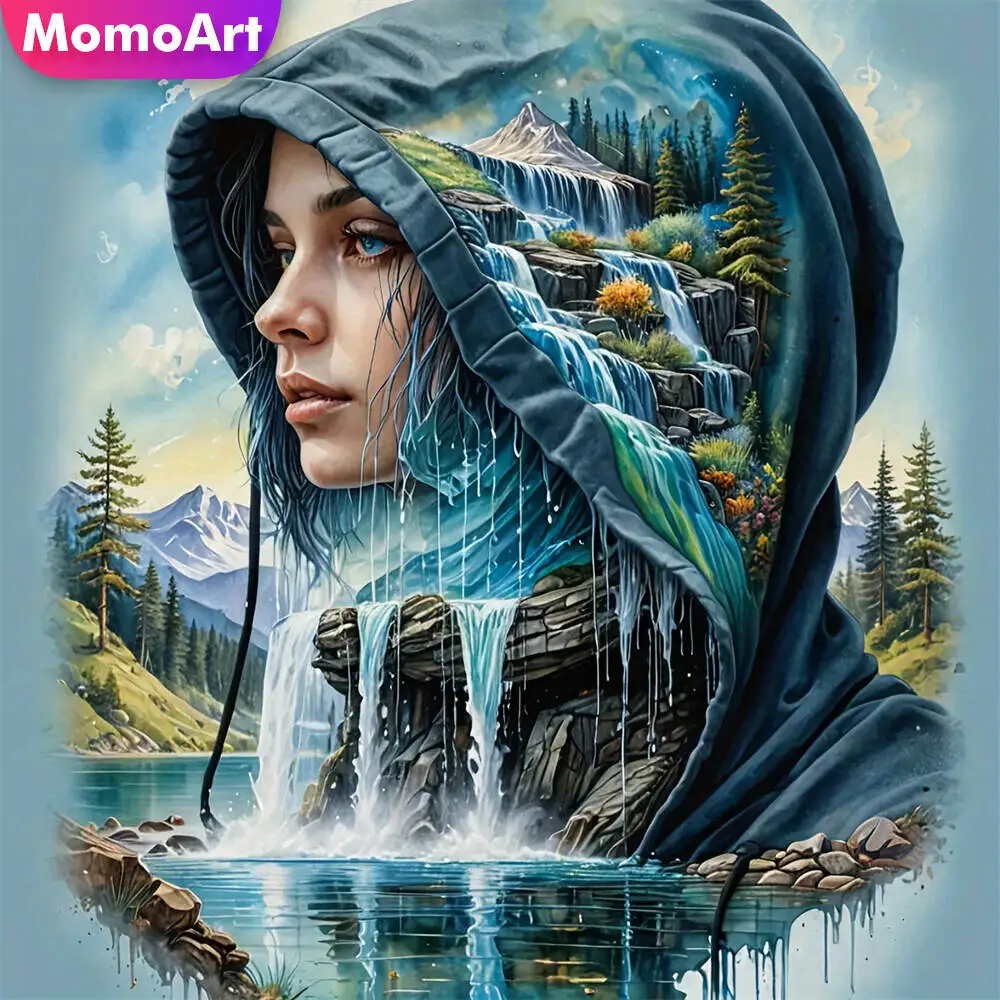 Momoart Diamond Mosaic Woman Portrait New Arrival DIY Diamond Painting Waterfall Landscape Abstract Handicraft