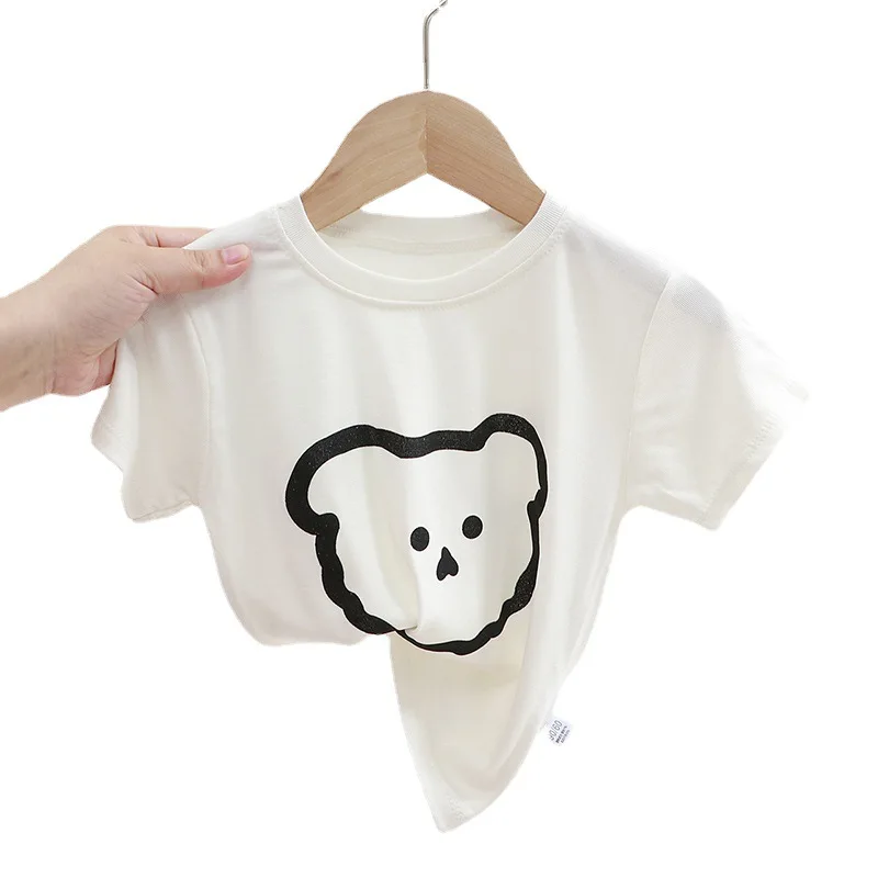 Summer Bear Kids T-shirt Tops Baby Boy Short Sleeve Tops Girls Children Basic Color Clothes Boys Girls Tees High Quality
