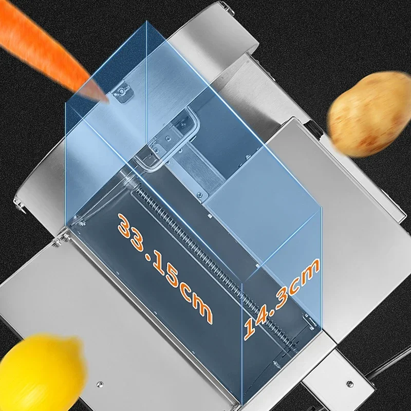 Fatiador elétrico comercial manual, cortador de frutas, vegetais, batata, rabanete, limão, máquina de corte de carne, picador de vegetais