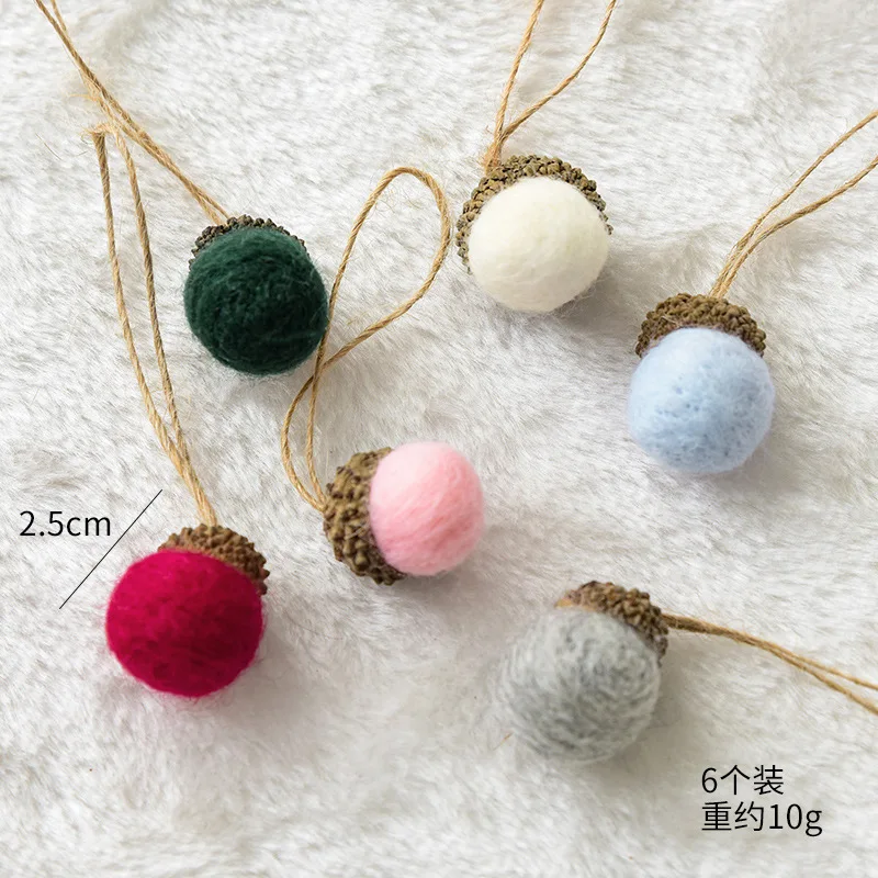 6pcs Christmas Acorn Ornaments Tree Felt Acorns Hanging Fall Pine Cones Ornament Pendants Cone Garland Decor Decors Crafts Pom