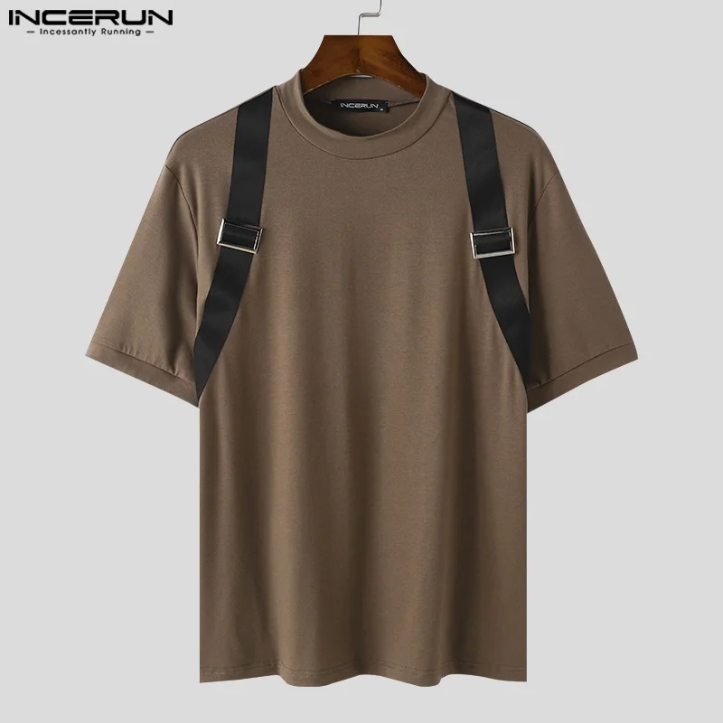 INCERUN Men T Shirt Patchwork Summer O-neck Short Sleeve Casual Men Clothing Streetwear 2024 Korean Style Fashion Male Tee Tops