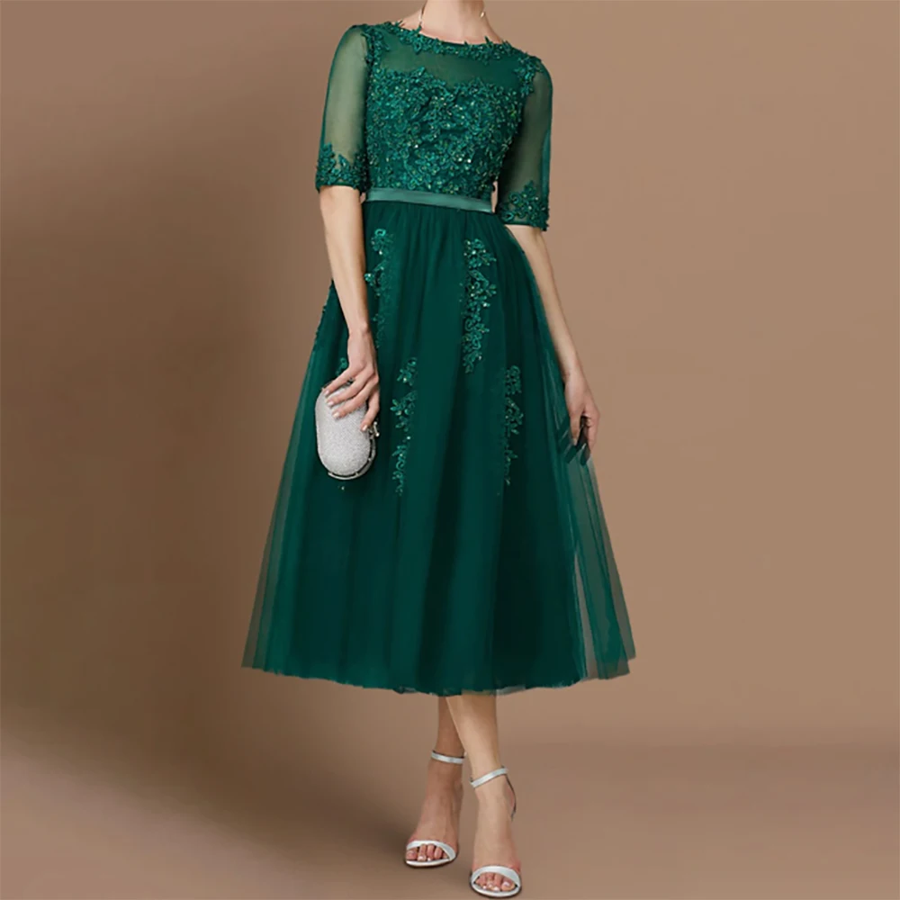 

Mother of the Bride Dress For Woman Lace Applique Half Sleeve Formal Evening Dress A Line Sashes Mother of the Bride Dress