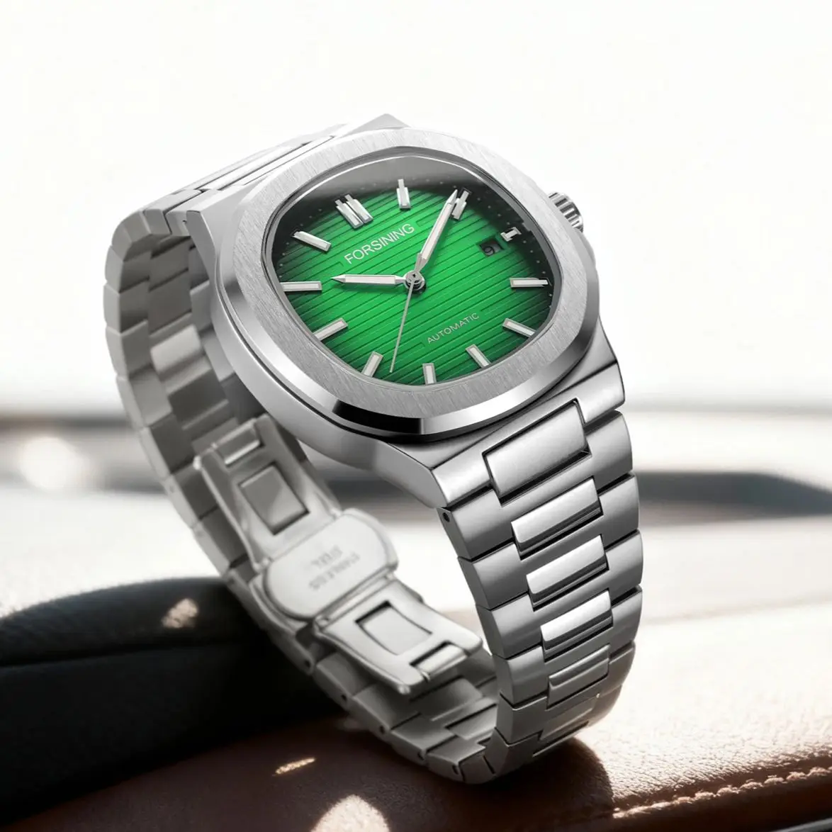 

Forsining Business Mechanical Watches Fashion Minimalist Square Dial Calendar Stainless Steel Strap Luxury Automatic Mens Watch