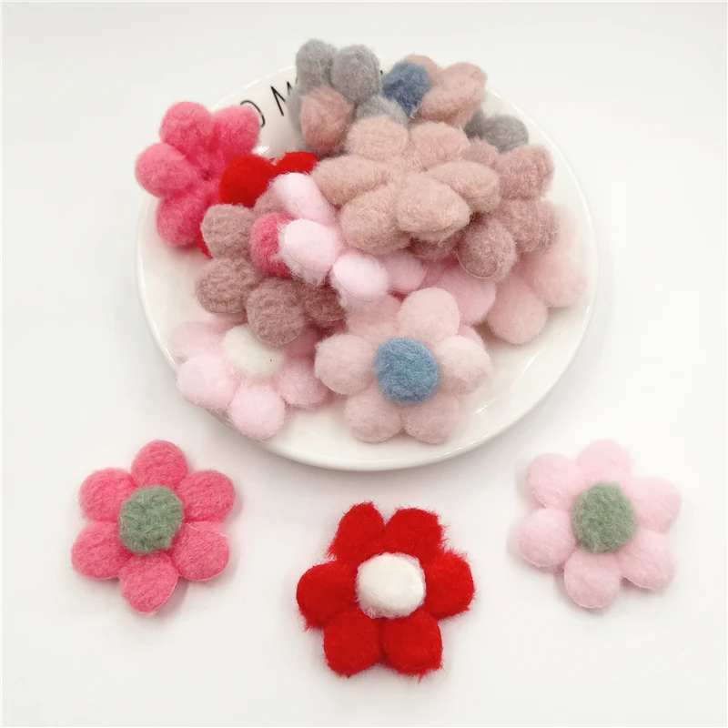 20Pcs 5.5CM Felt Flower Padded Applique For DIY Baby Hair Clip Hat Crafts Patches Decor Ornament Clothing Accessories