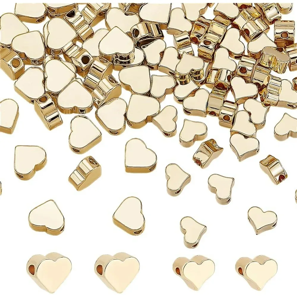 

100 шт., 14 К, бусины в форме сердца, 2 размера, бусины-разделители в форме сердца, свободные металлические бусины-разделители в форме сердца в форме сердца, набор для рукоделия