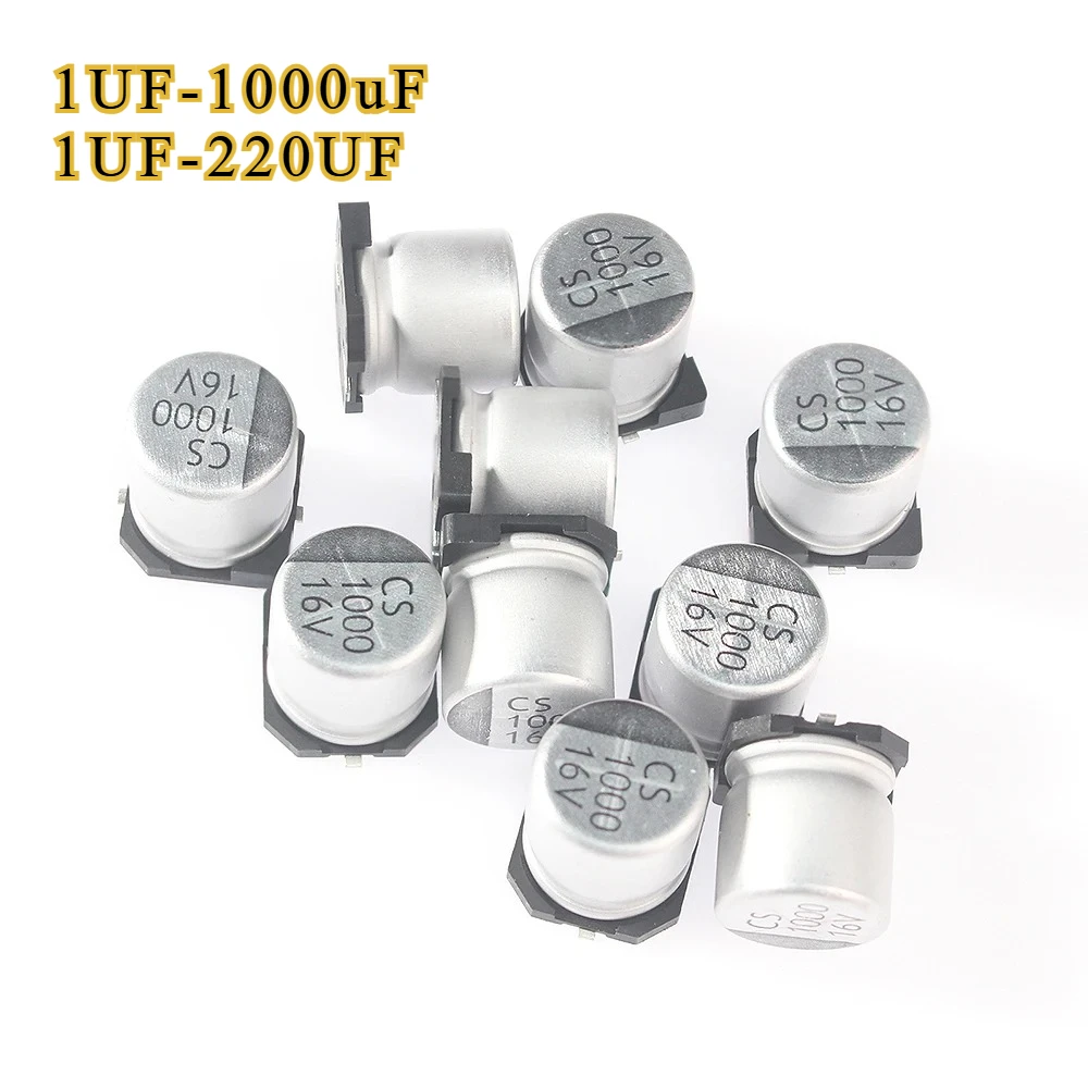 130/400 Uds SMD Kit de condensadores electrolíticos de aluminio 13 valores 1UF-220UF/24 valores 1uF-1000uF condensadores surtidos 10V 16V 25V 50V