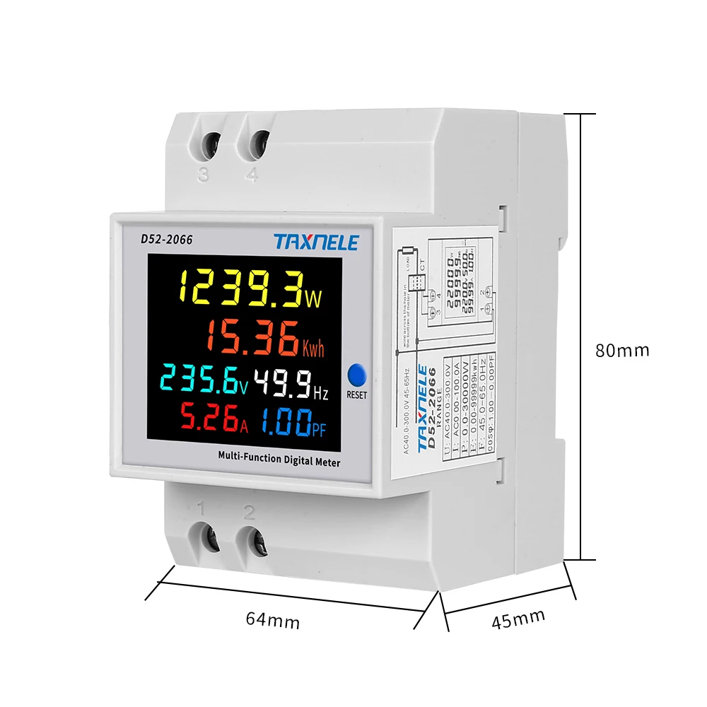 6IN1 din rail AC monitor 110V 220V 380V 100A Voltage Current Power Factor Active KWH Electric energy Frequency meter VOLT AMP