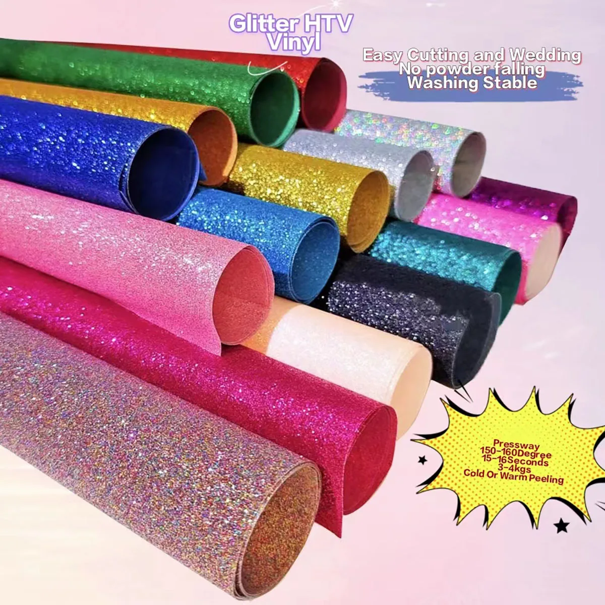 Glitter Heat Transfer Vinyl Film Heat Press T-shirt Iron On HTV Printing DIY Clothing Film